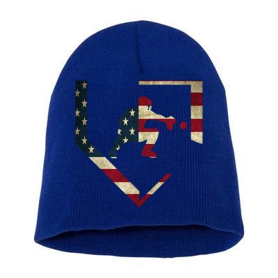 Baseball Catcher Gear Cute Gift American Flag Baseballin Gift Short Acrylic Beanie