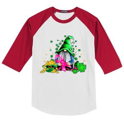 Breast Cancer Gnome St Patricks Day Pink Ribbon Awareness Kids Colorblock Raglan Jersey