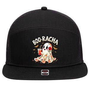 Booracha Cute Ghost Drink Fiesta Halloween Funny 7 Panel Mesh Trucker Snapback Hat