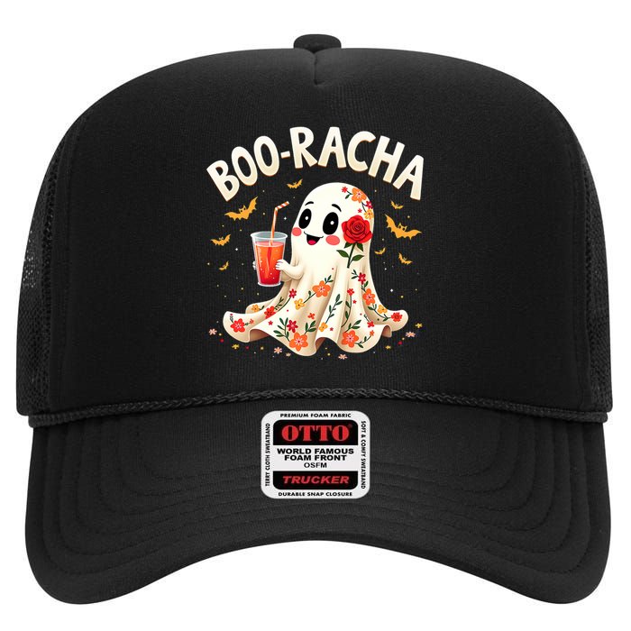 Booracha Cute Ghost Drink Fiesta Halloween Funny High Crown Mesh Back Trucker Hat