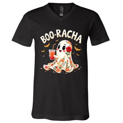 Booracha Cute Ghost Drink Fiesta Halloween Funny V-Neck T-Shirt