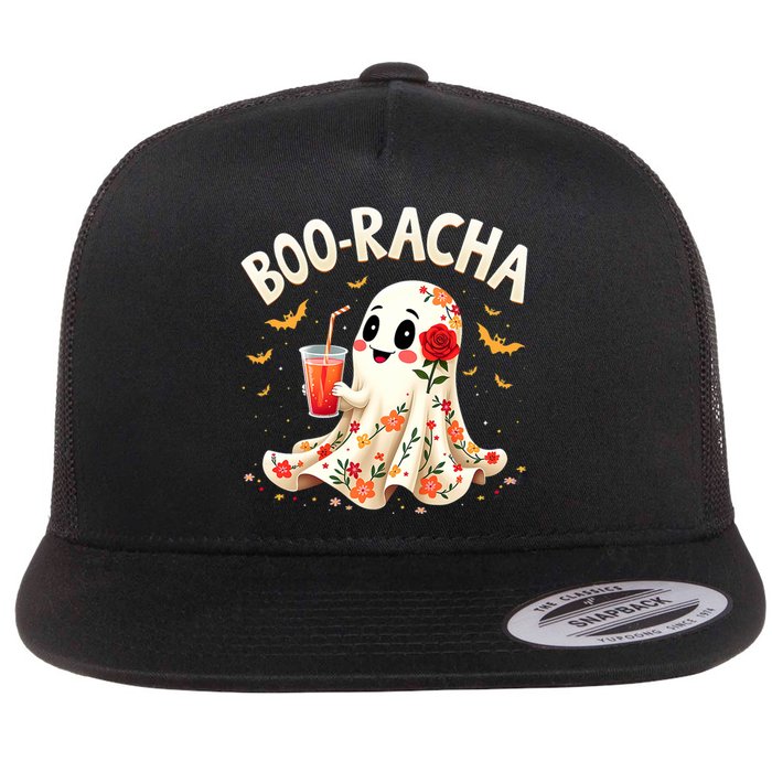 Booracha Cute Ghost Drink Fiesta Halloween Funny Flat Bill Trucker Hat