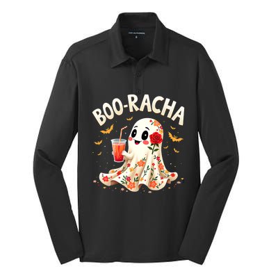 Booracha Cute Ghost Drink Fiesta Halloween Funny Silk Touch Performance Long Sleeve Polo