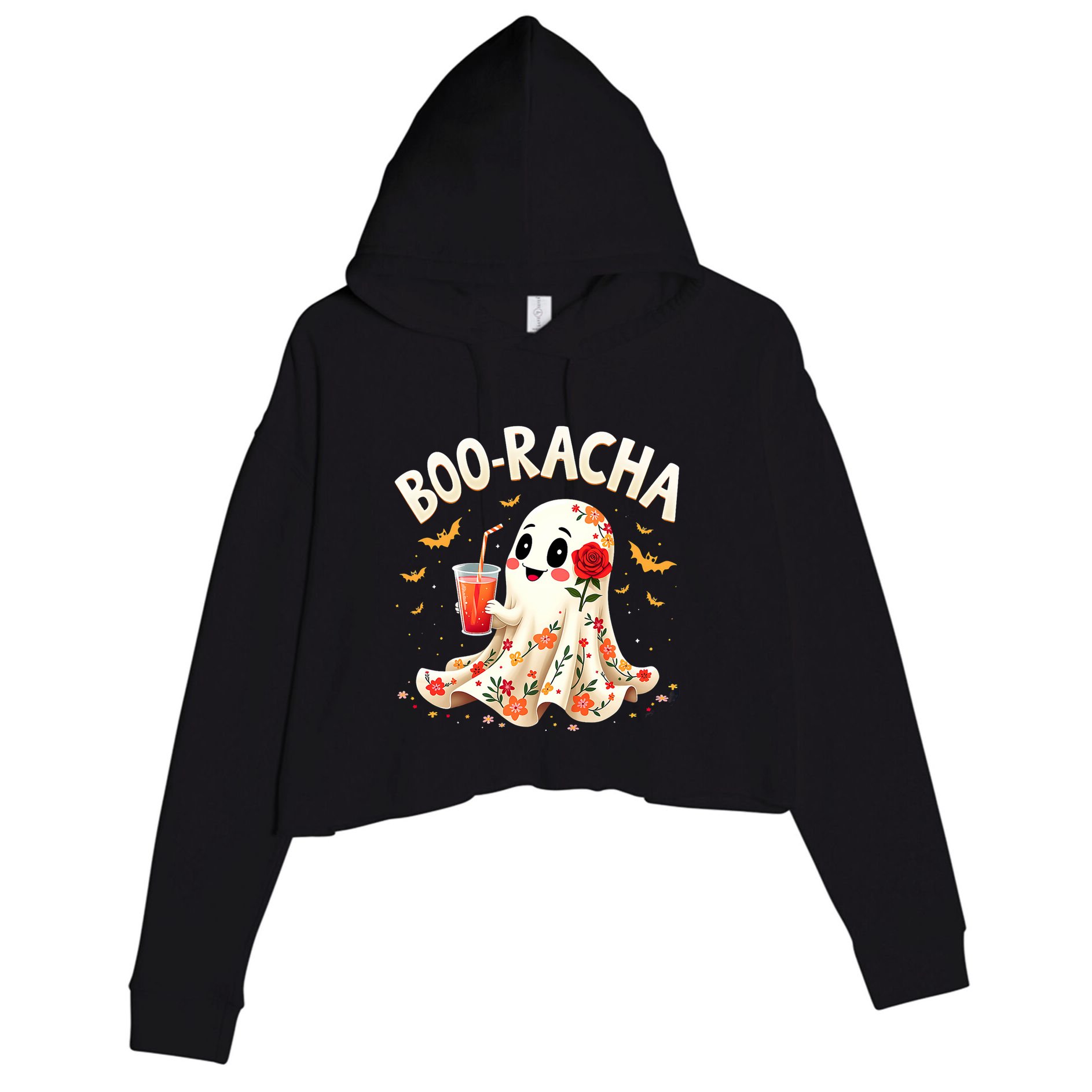Booracha Cute Ghost Drink Fiesta Halloween Funny Crop Fleece Hoodie