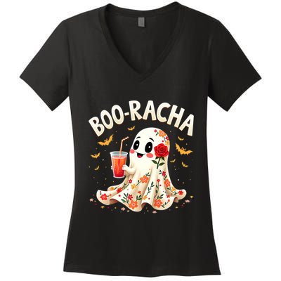 Booracha Cute Ghost Drink Fiesta Halloween Funny Women's V-Neck T-Shirt