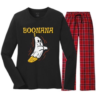 Boonana Cute Ghost Banana Halloween Costume Women's Long Sleeve Flannel Pajama Set 