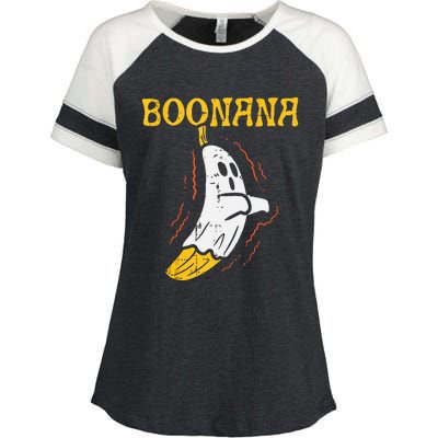 Boonana Cute Ghost Banana Halloween Costume Enza Ladies Jersey Colorblock Tee