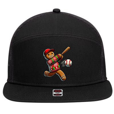 Baseball Christmas Gingerbread Man Baseball Ugly Christmas 7 Panel Mesh Trucker Snapback Hat