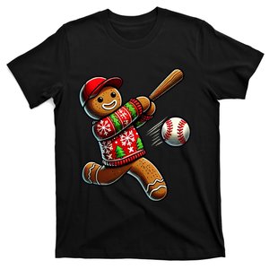 Baseball Christmas Gingerbread Man Baseball Ugly Christmas T-Shirt