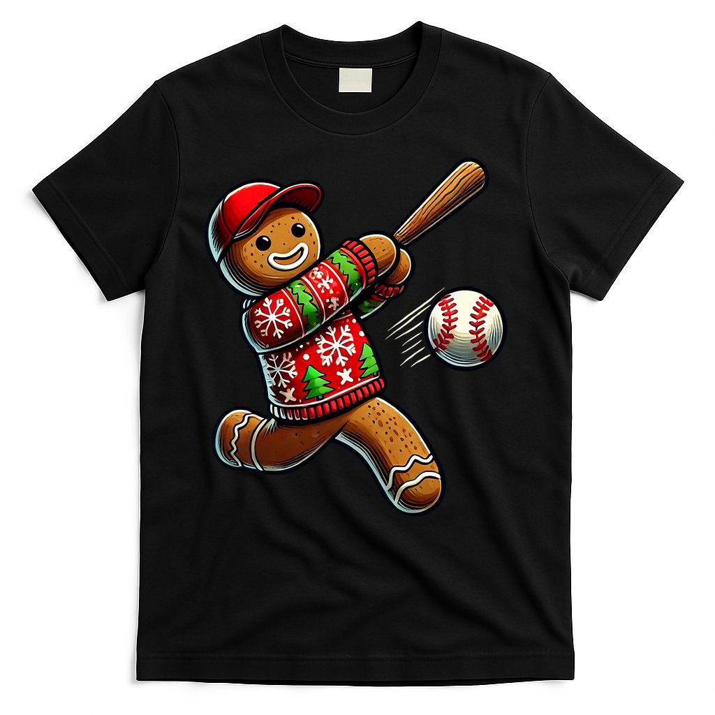 Baseball Christmas Gingerbread Man Baseball Ugly Christmas T-Shirt