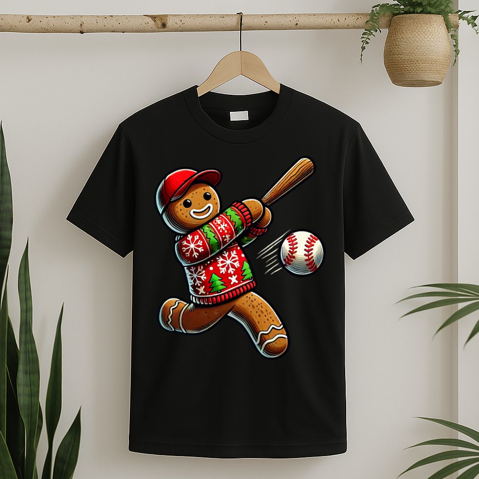 Baseball Christmas Gingerbread Man Baseball Ugly Christmas T-Shirt
