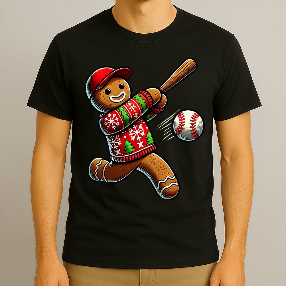 Baseball Christmas Gingerbread Man Baseball Ugly Christmas T-Shirt