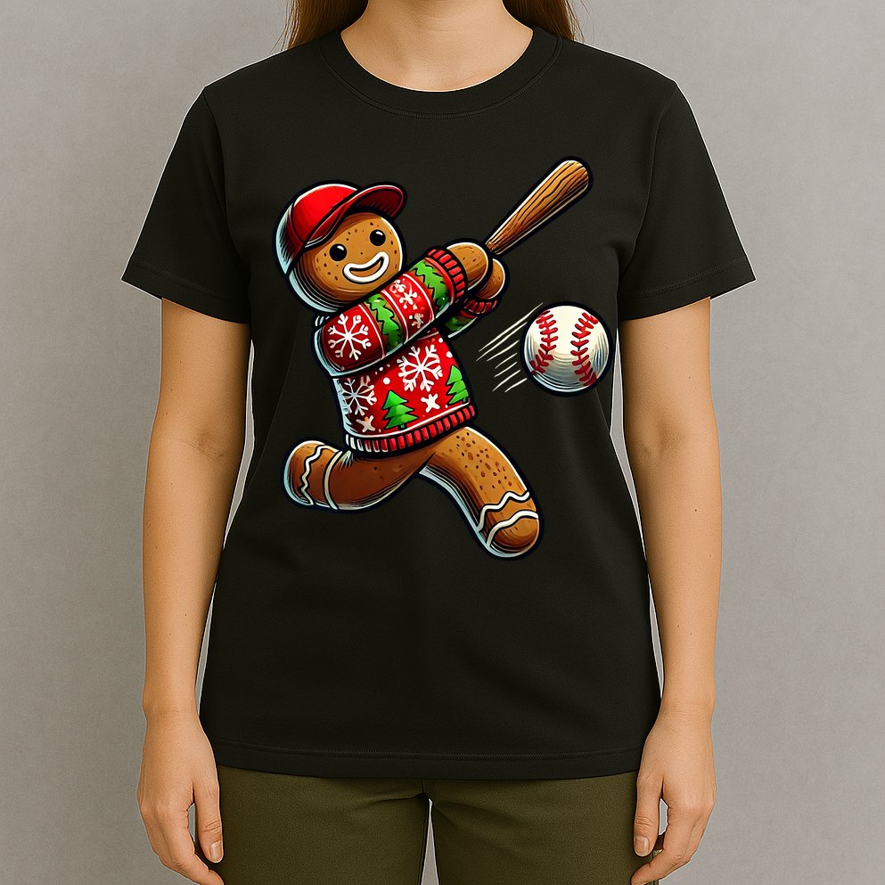 Baseball Christmas Gingerbread Man Baseball Ugly Christmas T-Shirt