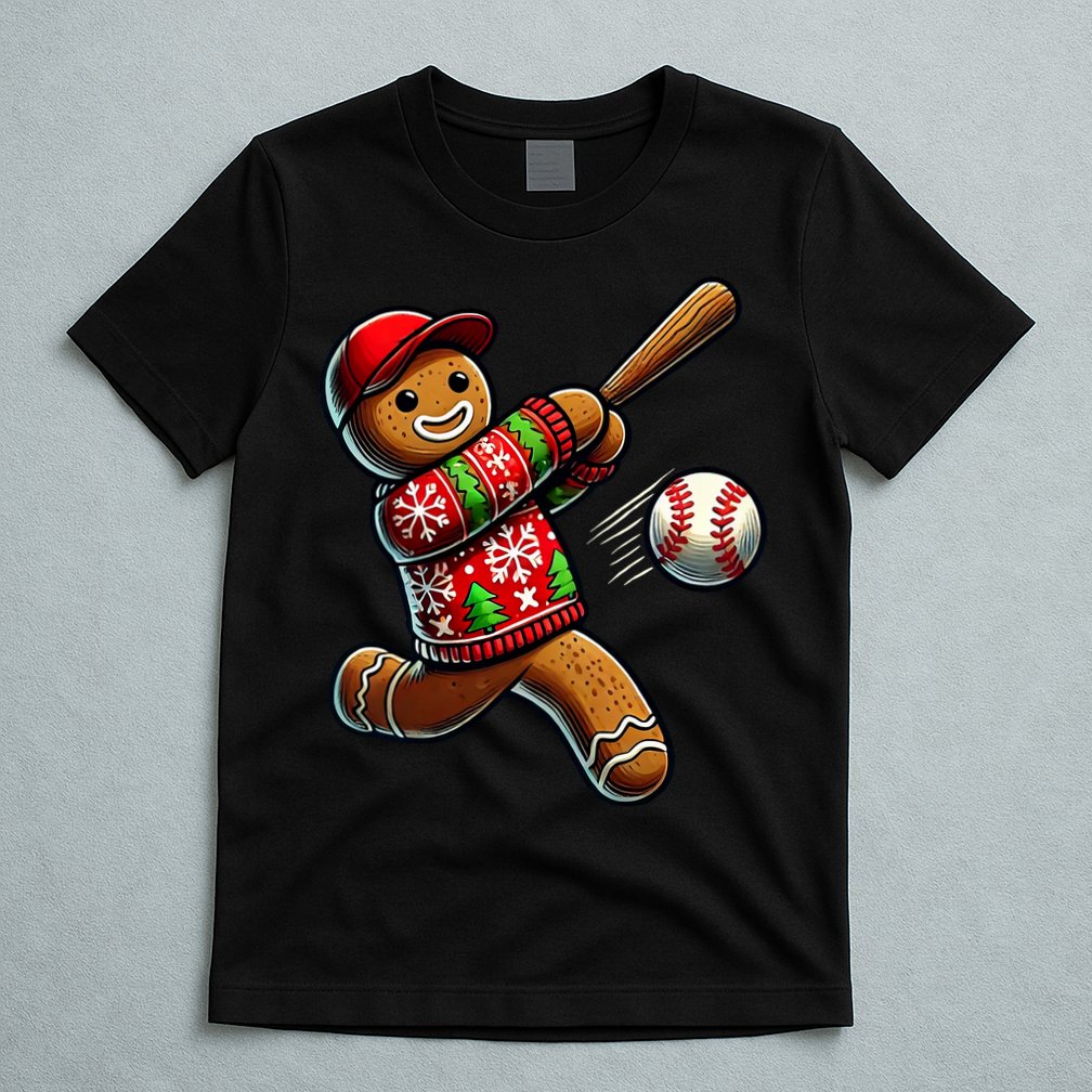 Baseball Christmas Gingerbread Man Baseball Ugly Christmas T-Shirt