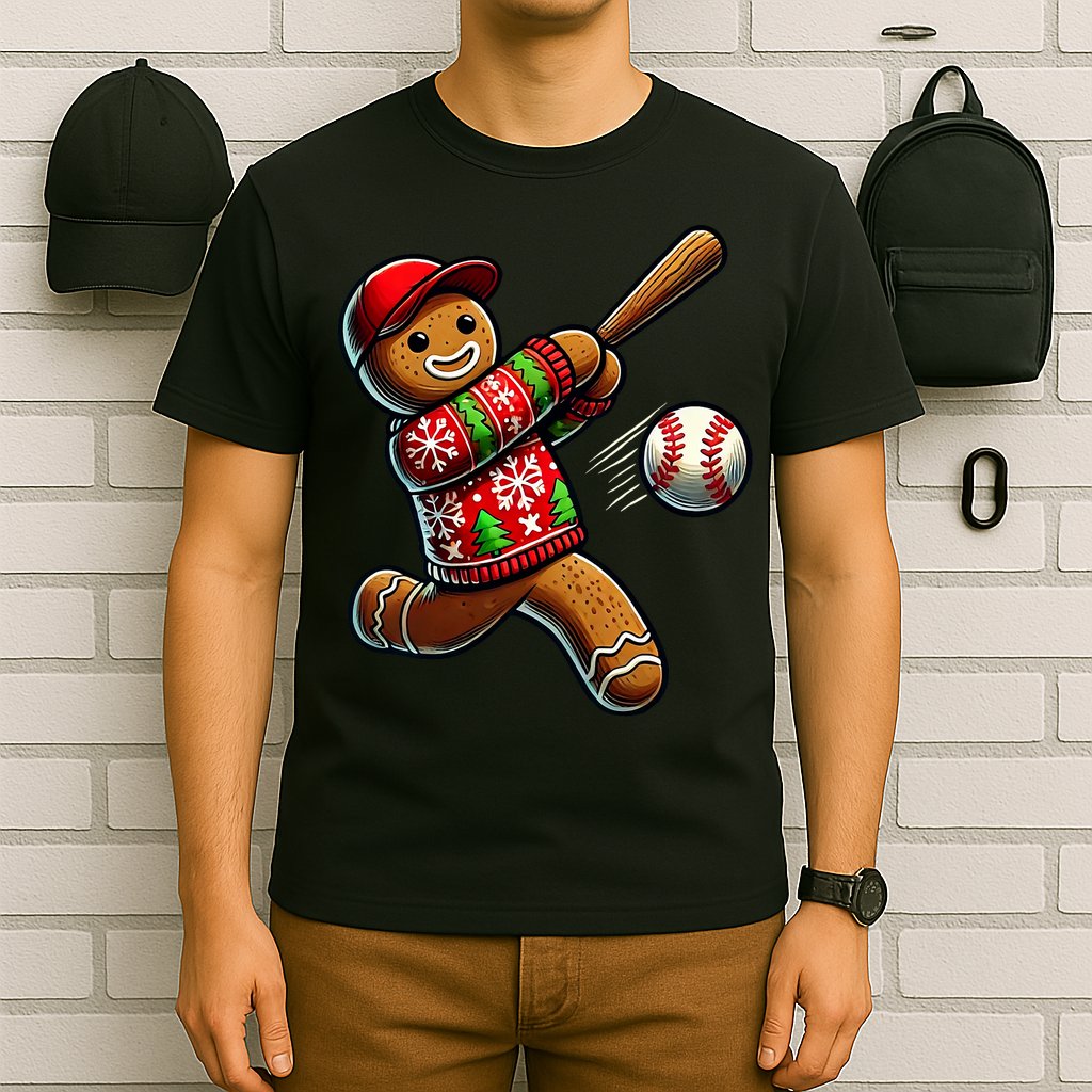 Baseball Christmas Gingerbread Man Baseball Ugly Christmas T-Shirt