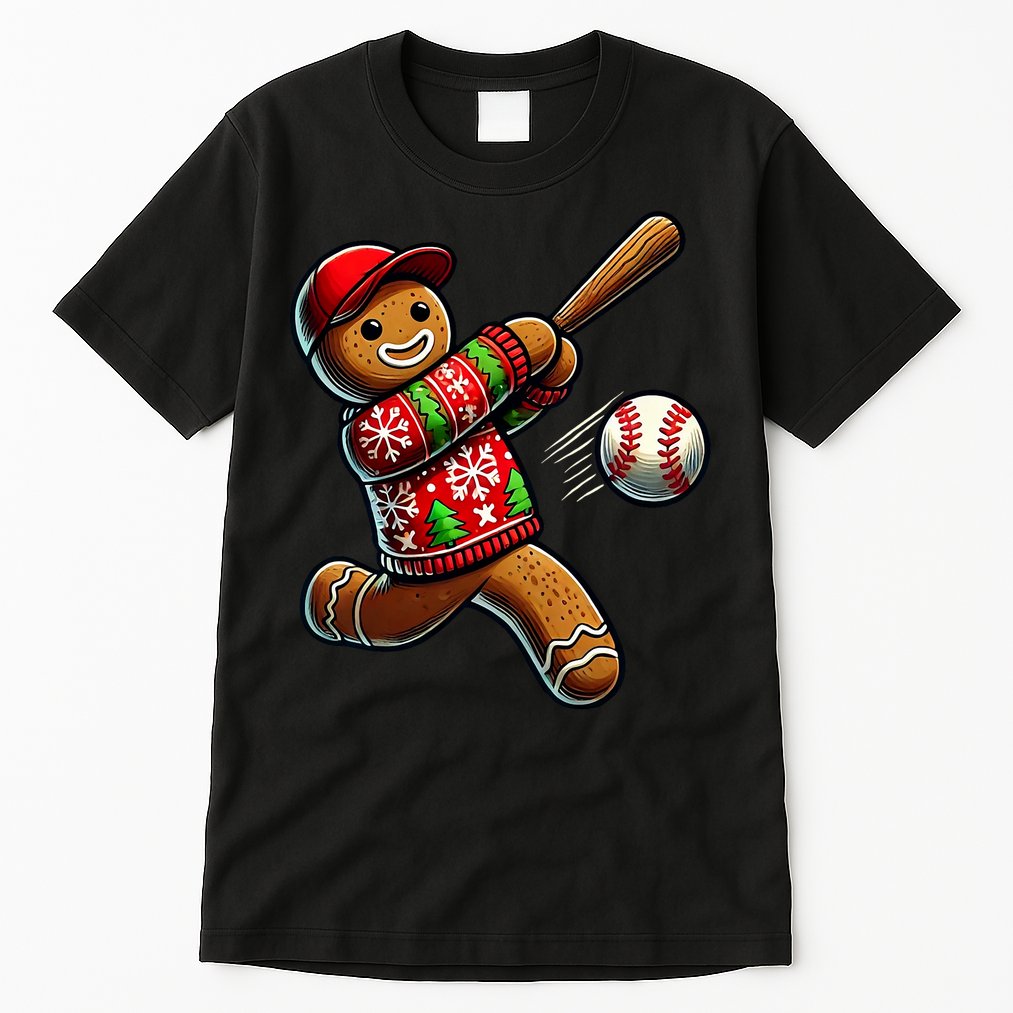 Baseball Christmas Gingerbread Man Baseball Ugly Christmas Tall T-Shirt