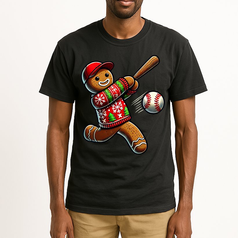Baseball Christmas Gingerbread Man Baseball Ugly Christmas Tall T-Shirt