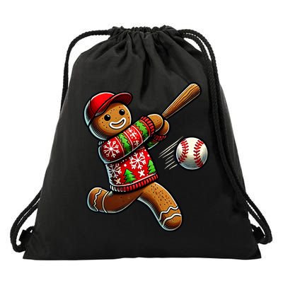 Baseball Christmas Gingerbread Man Baseball Ugly Christmas Drawstring Bag