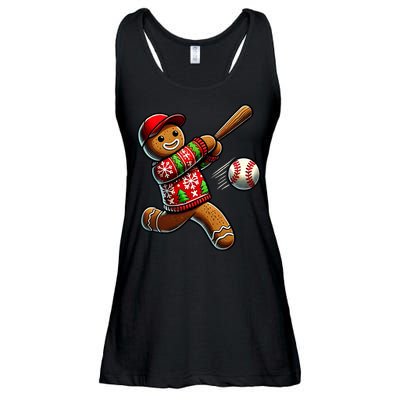 Baseball Christmas Gingerbread Man Baseball Ugly Christmas Ladies Essential Flowy Tank