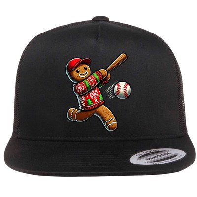 Baseball Christmas Gingerbread Man Baseball Ugly Christmas Flat Bill Trucker Hat