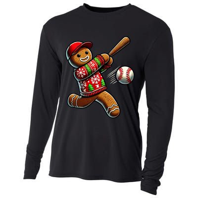Baseball Christmas Gingerbread Man Baseball Ugly Christmas Cooling Performance Long Sleeve Crew