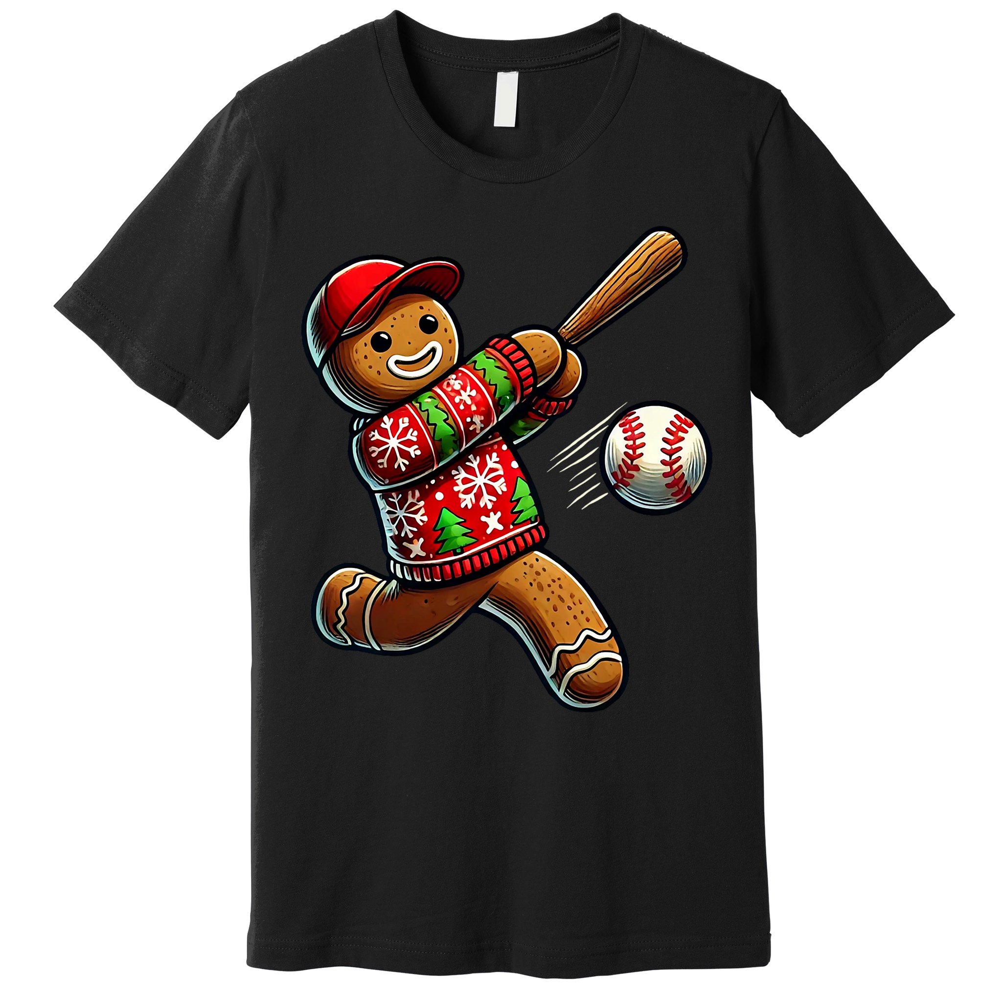 Baseball Christmas Gingerbread Man Baseball Ugly Christmas Premium T-Shirt
