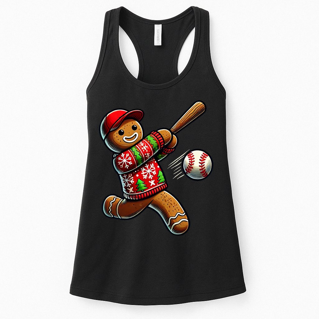 Baseball Christmas Gingerbread Man Baseball Ugly Christmas Womens Tank Top