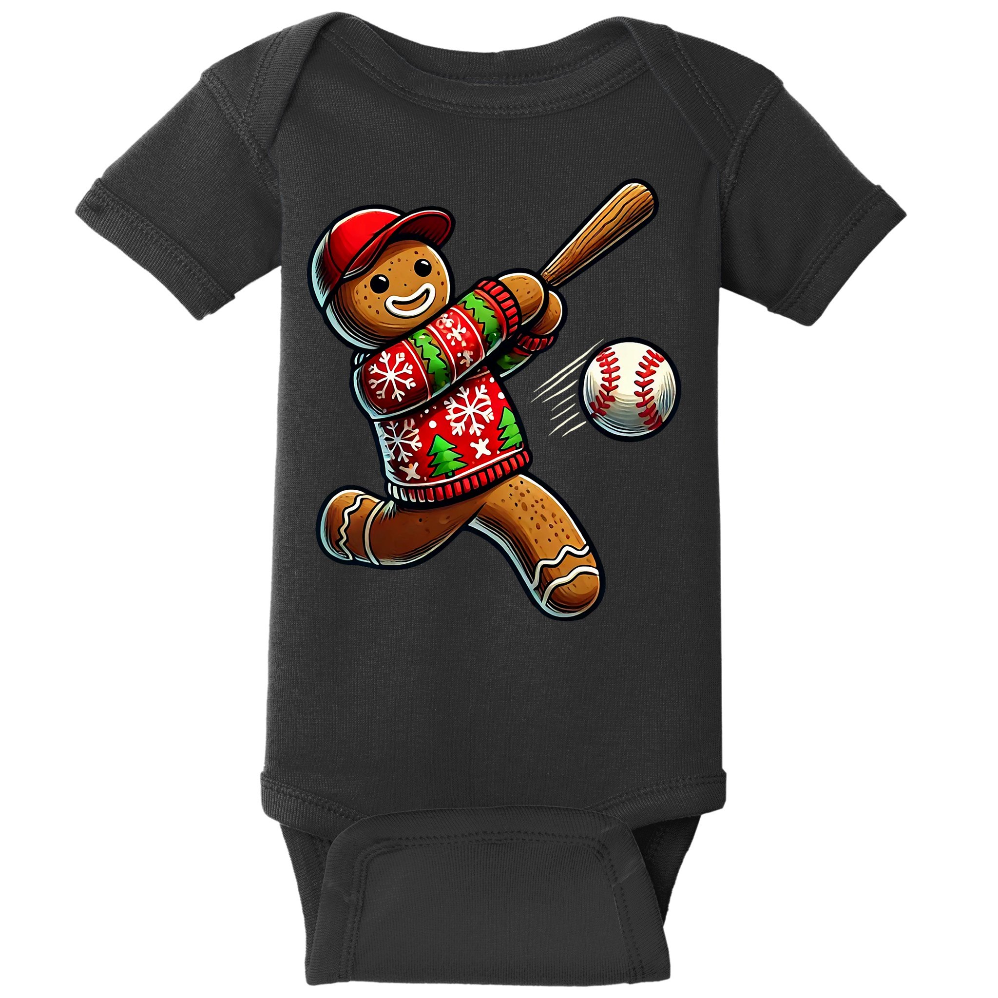 Baseball Christmas Gingerbread Man Baseball Ugly Christmas Baby Bodysuit