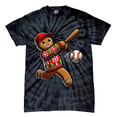 Baseball Christmas Gingerbread Man Baseball Ugly Christmas Tie-Dye T-Shirt