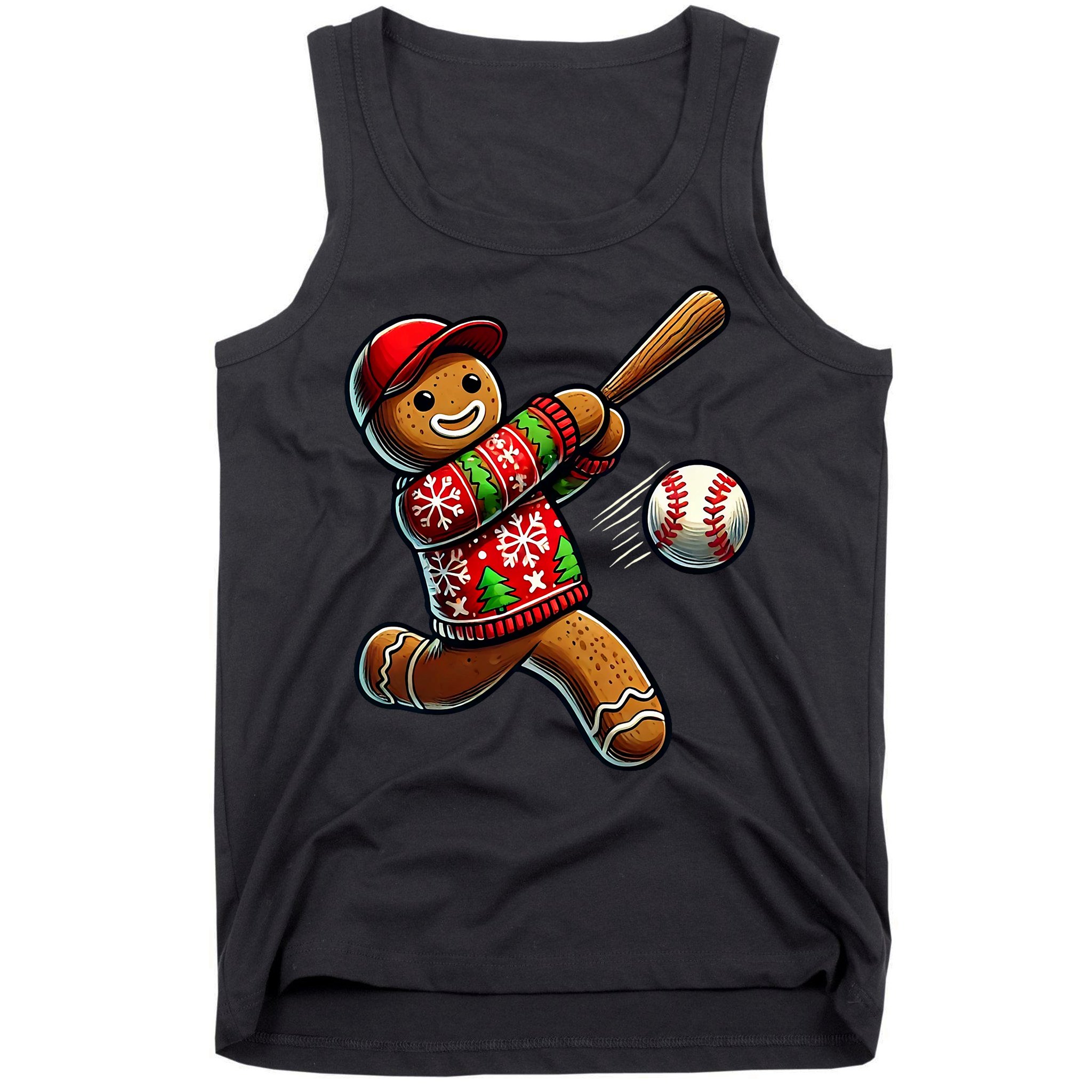 Baseball Christmas Gingerbread Man Baseball Ugly Christmas Tank Top