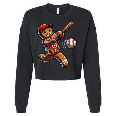 Baseball Christmas Gingerbread Man Baseball Ugly Christmas Cropped Pullover Crew