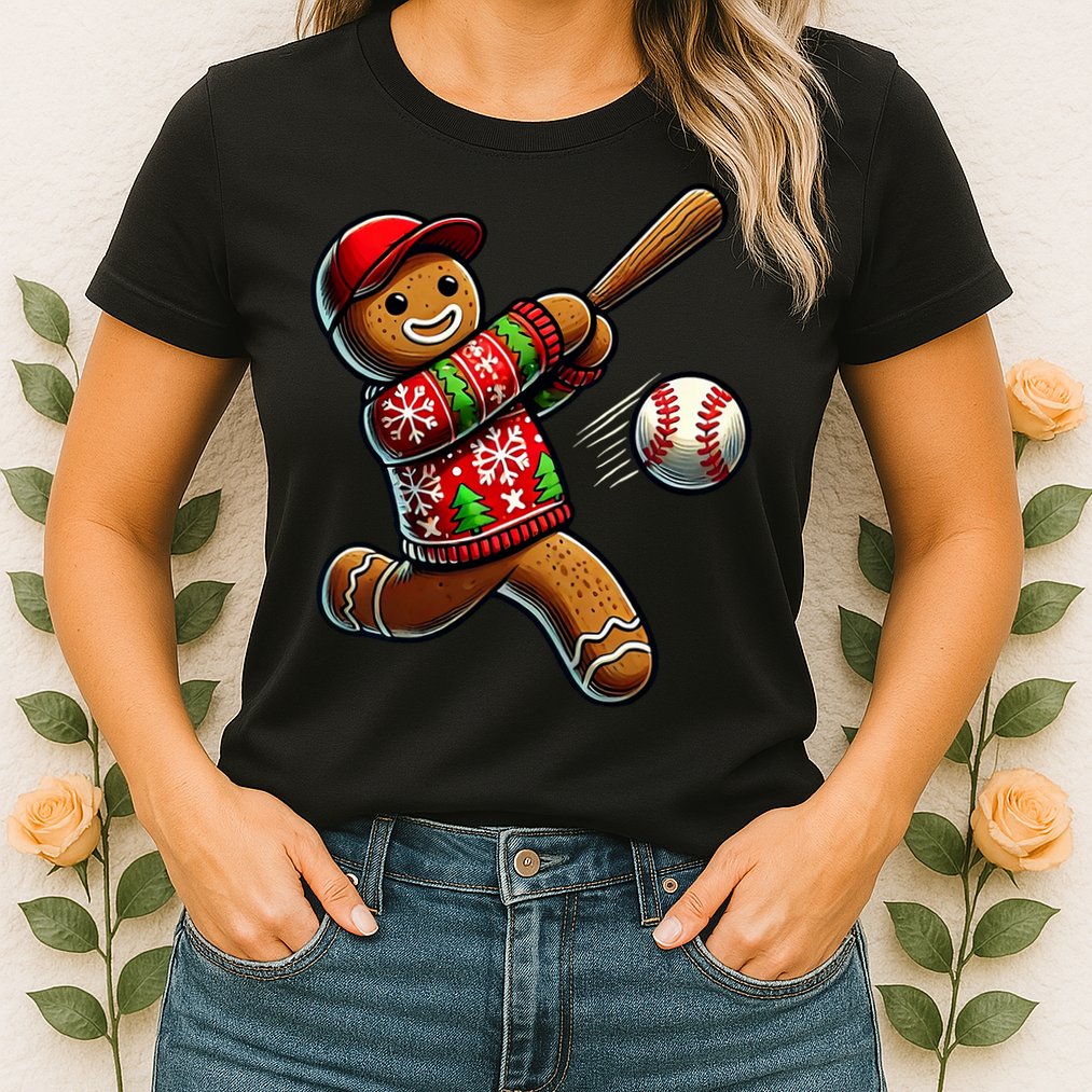 Baseball Christmas Gingerbread Man Baseball Ugly Christmas Womens T-Shirt