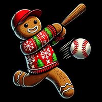 Baseball Christmas Gingerbread Man Baseball Ugly Christmas Womens T-Shirt