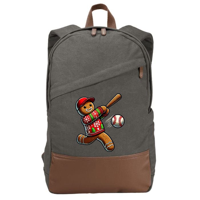 Baseball Christmas Gingerbread Man Baseball Ugly Christmas Cotton Canvas Backpack