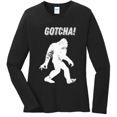Bigfoot Circle Game Gotcha Meme Ok Hand Ladies Long Sleeve Shirt