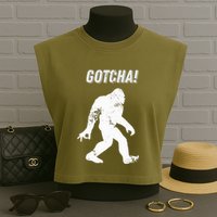 Bigfoot Circle Game Gotcha Meme Ok Hand Garment-Dyed Women's Muscle Tee