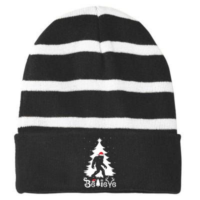 Bigfoot Christmas Gifts For Boy Girls Funny Christmas Striped Beanie with Solid Band