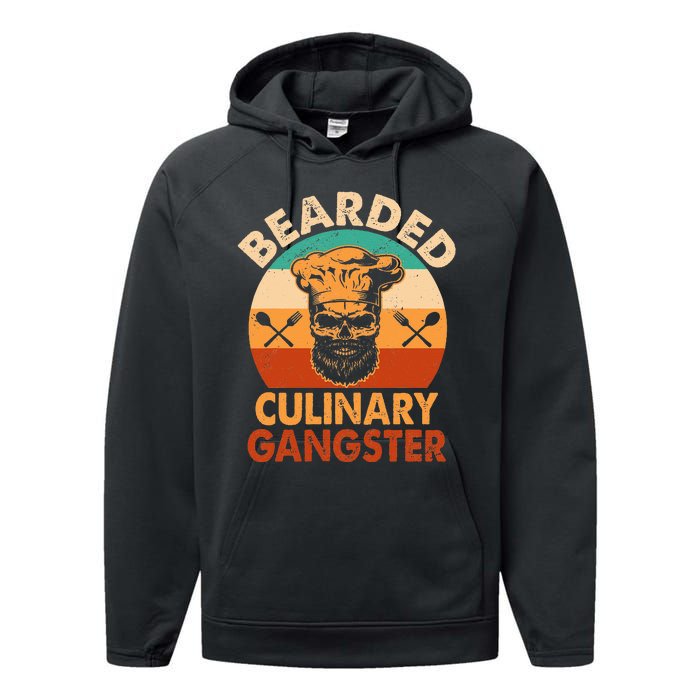 Bearded Culinary Gangster Cooking Funny BBQ Griller Chef Performance Fleece Hoodie