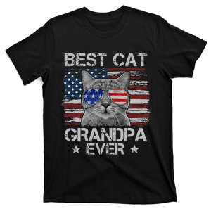 Best Cat Grandpa Ever American Flag Patriotic 4th of July T-Shirt