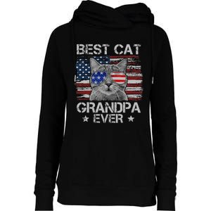 Best Cat Grandpa Ever American Flag Patriotic 4th of July Womens Funnel Neck Pullover Hood