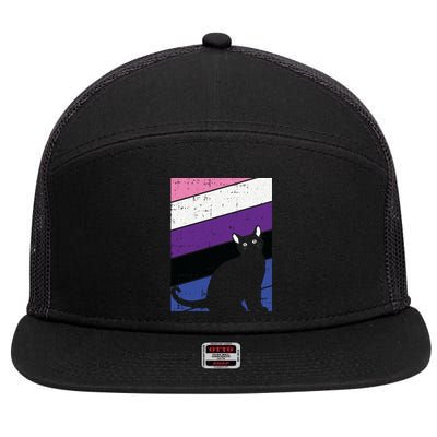 Black Cat Genderfluid Pride Kitten Lover Lgbtq Proud Ally Funny Gift 7 Panel Mesh Trucker Snapback Hat