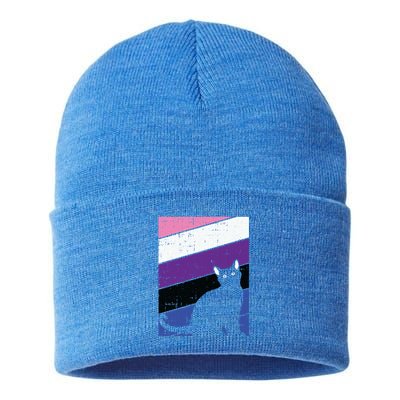 Black Cat Genderfluid Pride Kitten Lover Lgbtq Proud Ally Funny Gift Sustainable Knit Beanie