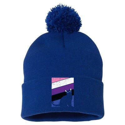 Black Cat Genderfluid Pride Kitten Lover Lgbtq Proud Ally Funny Gift Pom Pom 12in Knit Beanie