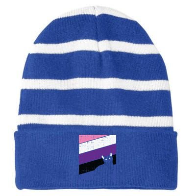 Black Cat Genderfluid Pride Kitten Lover Lgbtq Proud Ally Funny Gift Striped Beanie with Solid Band