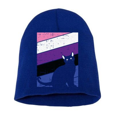 Black Cat Genderfluid Pride Kitten Lover Lgbtq Proud Ally Funny Gift Short Acrylic Beanie