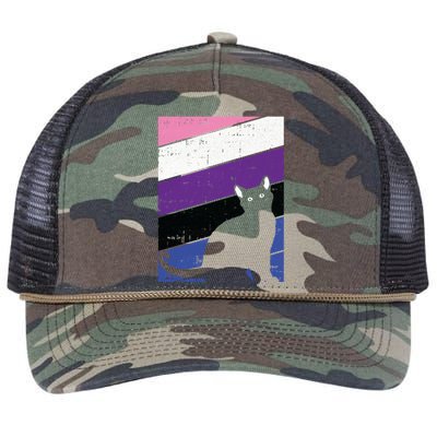 Black Cat Genderfluid Pride Kitten Lover Lgbtq Proud Ally Funny Gift Retro Rope Trucker Hat Cap