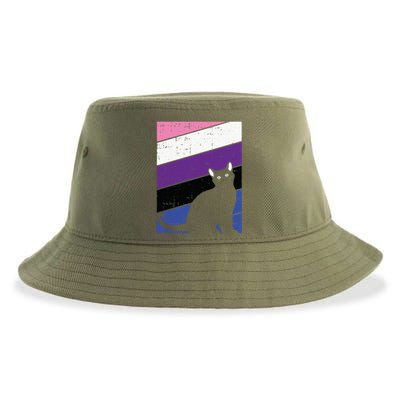 Black Cat Genderfluid Pride Kitten Lover Lgbtq Proud Ally Funny Gift Sustainable Bucket Hat