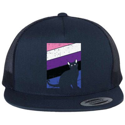 Black Cat Genderfluid Pride Kitten Lover Lgbtq Proud Ally Funny Gift Flat Bill Trucker Hat