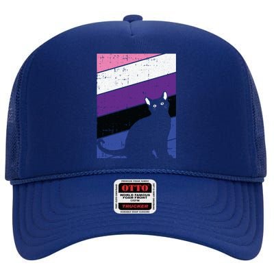 Black Cat Genderfluid Pride Kitten Lover Lgbtq Proud Ally Funny Gift High Crown Mesh Back Trucker Hat