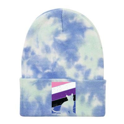 Black Cat Genderfluid Pride Kitten Lover Lgbtq Proud Ally Funny Gift Tie Dye 12in Knit Beanie